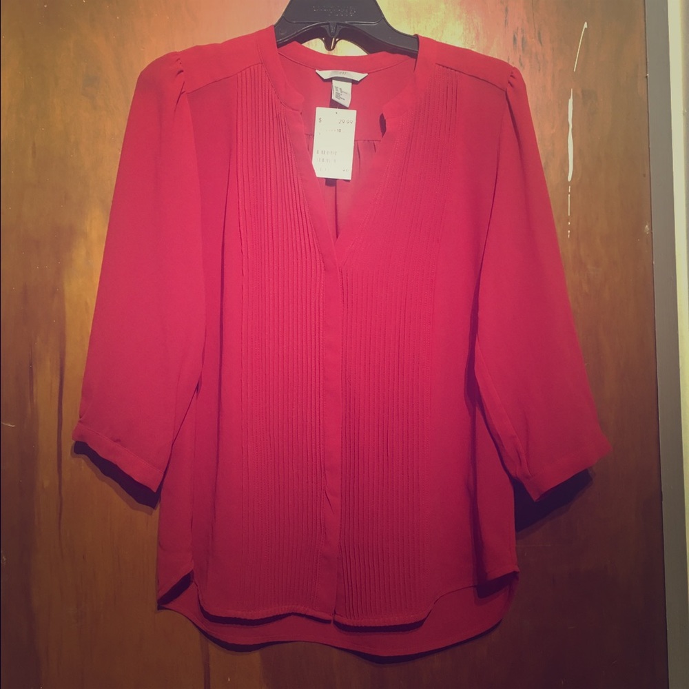 H&M red chiffon long sleeve top